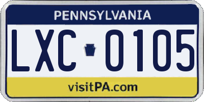 PA license plate LXC0105