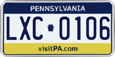 PA license plate LXC0106