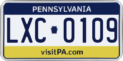 PA license plate LXC0109