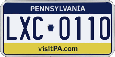 PA license plate LXC0110