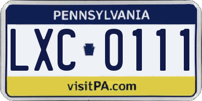 PA license plate LXC0111