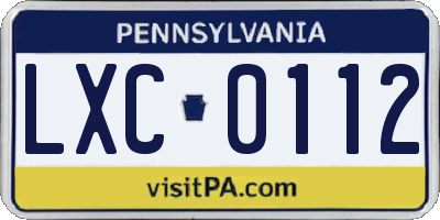 PA license plate LXC0112
