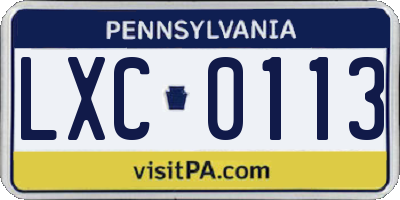 PA license plate LXC0113