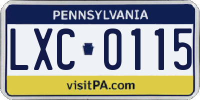 PA license plate LXC0115
