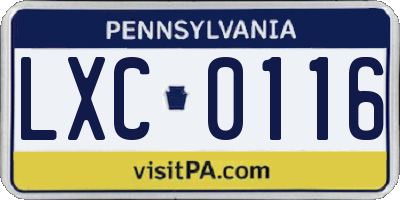 PA license plate LXC0116