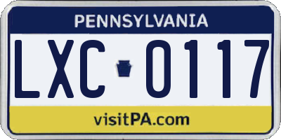 PA license plate LXC0117