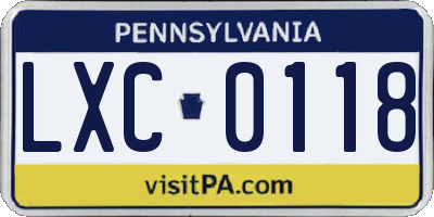 PA license plate LXC0118