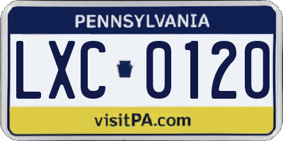 PA license plate LXC0120
