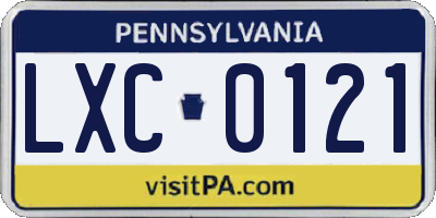 PA license plate LXC0121