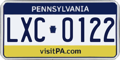 PA license plate LXC0122