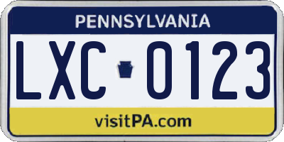 PA license plate LXC0123