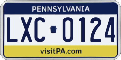 PA license plate LXC0124