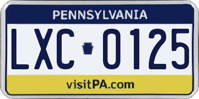 PA license plate LXC0125