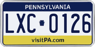 PA license plate LXC0126