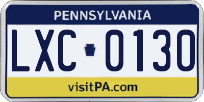 PA license plate LXC0130
