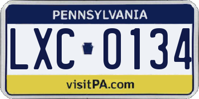 PA license plate LXC0134