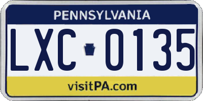 PA license plate LXC0135
