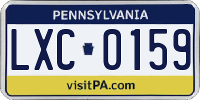 PA license plate LXC0159