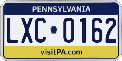 PA license plate LXC0162