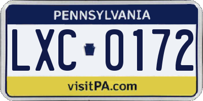 PA license plate LXC0172