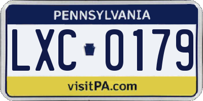 PA license plate LXC0179