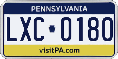 PA license plate LXC0180