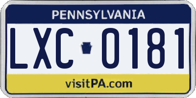 PA license plate LXC0181