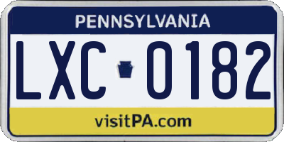 PA license plate LXC0182