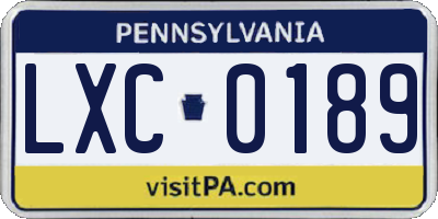 PA license plate LXC0189