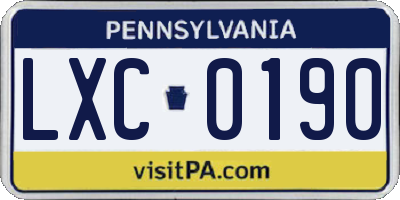 PA license plate LXC0190