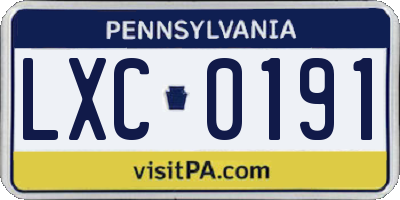 PA license plate LXC0191