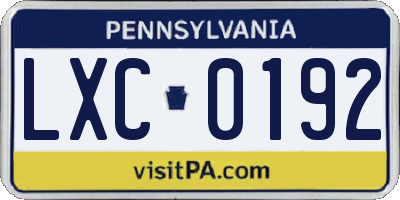 PA license plate LXC0192