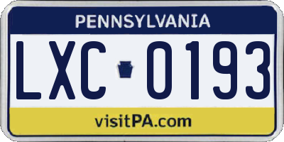 PA license plate LXC0193