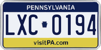 PA license plate LXC0194