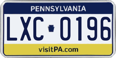 PA license plate LXC0196