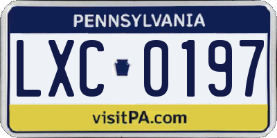 PA license plate LXC0197