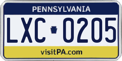 PA license plate LXC0205