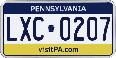 PA license plate LXC0207