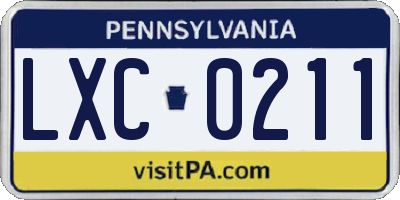 PA license plate LXC0211
