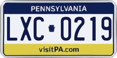 PA license plate LXC0219