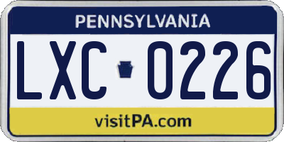 PA license plate LXC0226