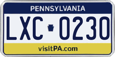 PA license plate LXC0230