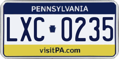PA license plate LXC0235