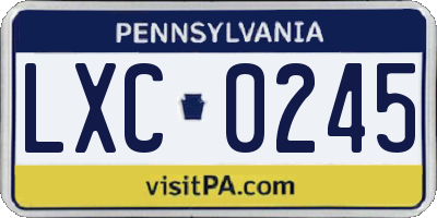 PA license plate LXC0245