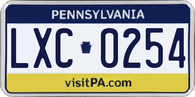 PA license plate LXC0254