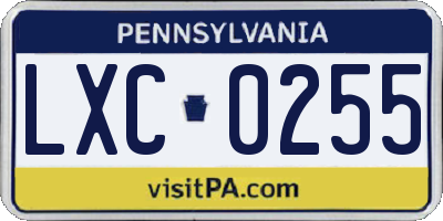 PA license plate LXC0255