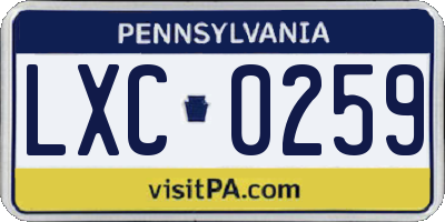 PA license plate LXC0259