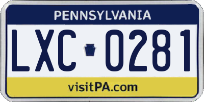 PA license plate LXC0281