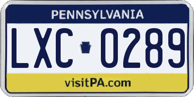 PA license plate LXC0289