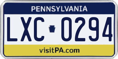 PA license plate LXC0294